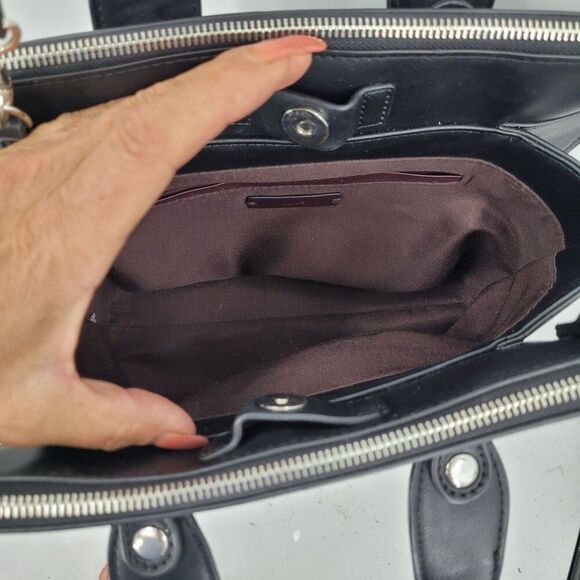 MNG Black Vegan Faux Leather Double Top Handle Crossbody Bag Removeable Strap - Picture 13 of 16